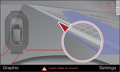 Infotainment display: Blue marking touches edge of pavement